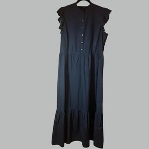 Black Eyelet Ruffle Sleeve Maxi Dress Button Front Tiered Boho Cottagecore XL